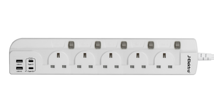 J ELEKTRO 5Way 2M Socket with 4 Port Type-C & USB