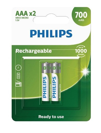 PHILLIPS 2xAAA 700mAH MultiLife Rechargeable Battery
