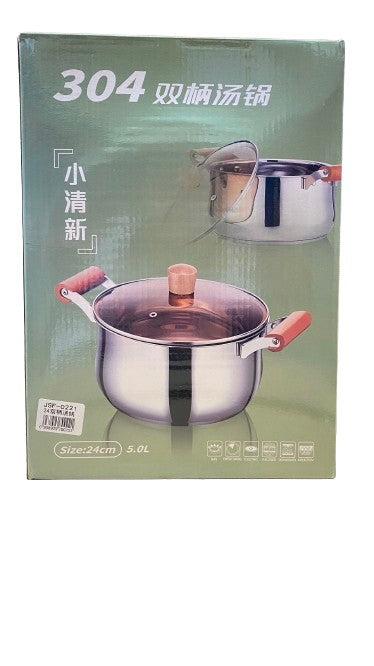 304 SS D/Handle Saucepan W/Lid 24cm