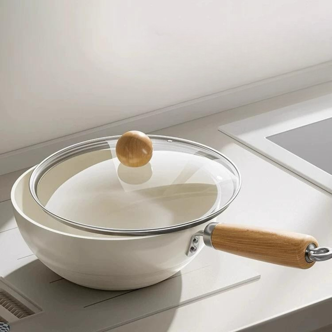 DONGDING Ceramic Non-Stick 20cm Pot With Lid - White
