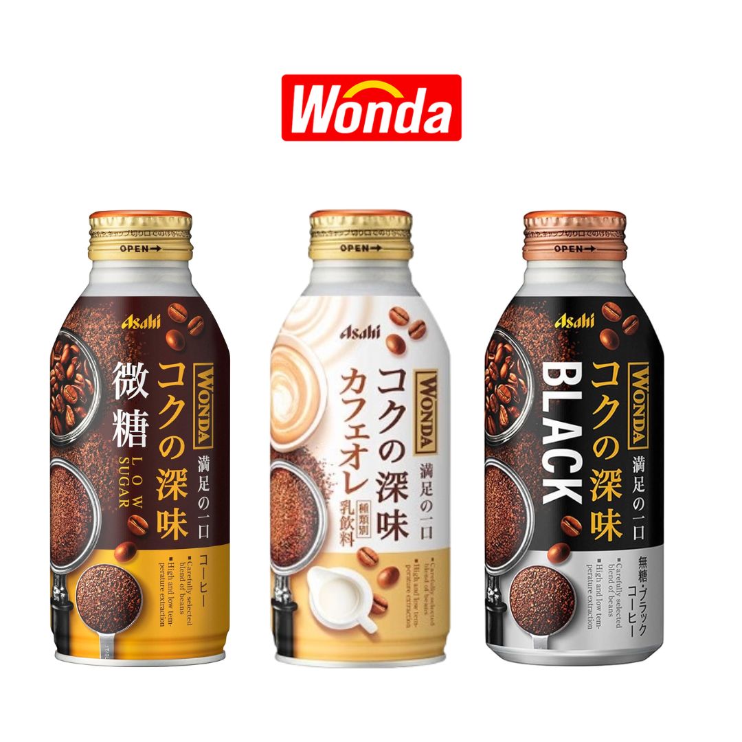 ASAHI WONDA Coffee 370g-400g - Cafe Au Lait / Low Sugar / Black