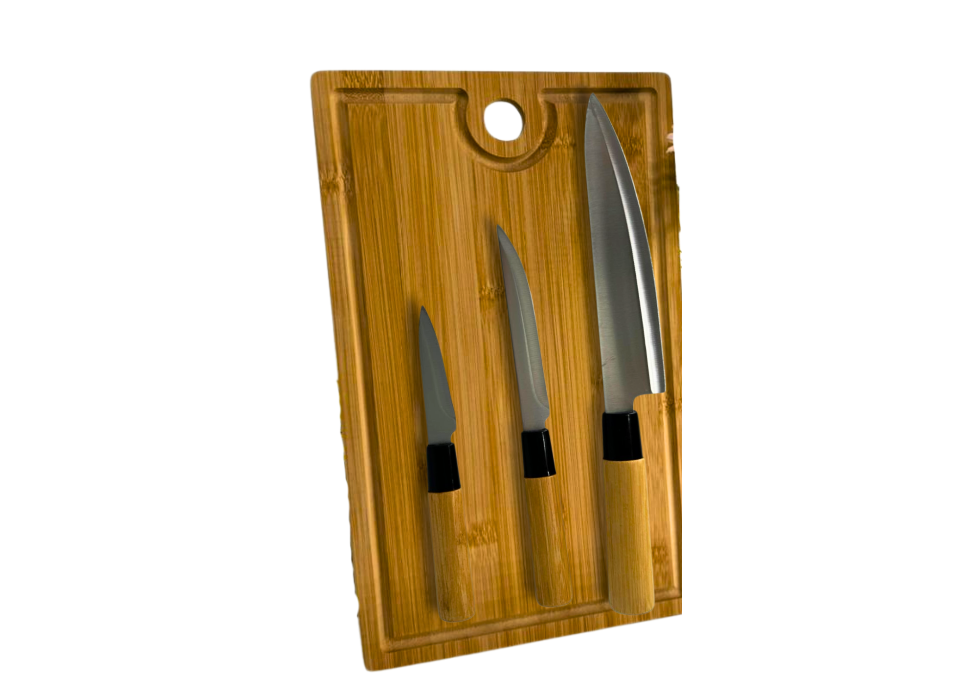 Bamboo Cutting Board With 3’s Knife Set