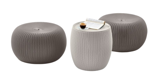 Keter Outdoor Cozy Pouf Ottoman Set Harvest Brown + White Table – JAPAN ...