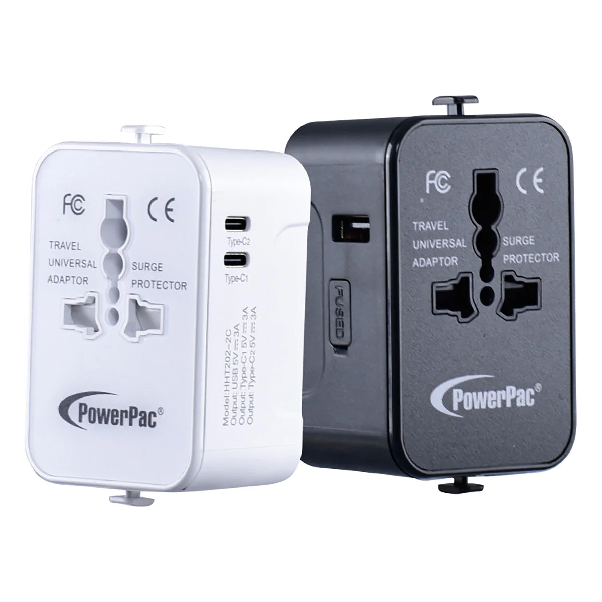 PowerPac Travel Adapter 2Type C & 1A USB- Black / White