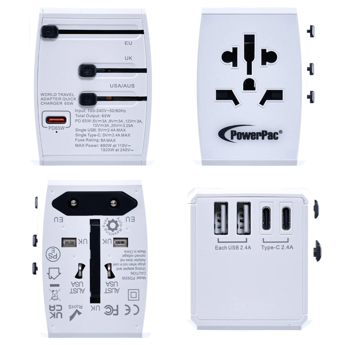 PowerPac Travel Adapter 2A+3C USB 65Watts PP7977