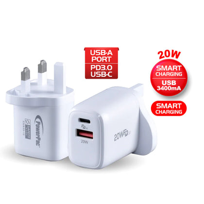 20W Charger Fast Charge USB-A | PD 3.0 USB Charger | Smart Charge | TYPE A | TYPE C Adapter