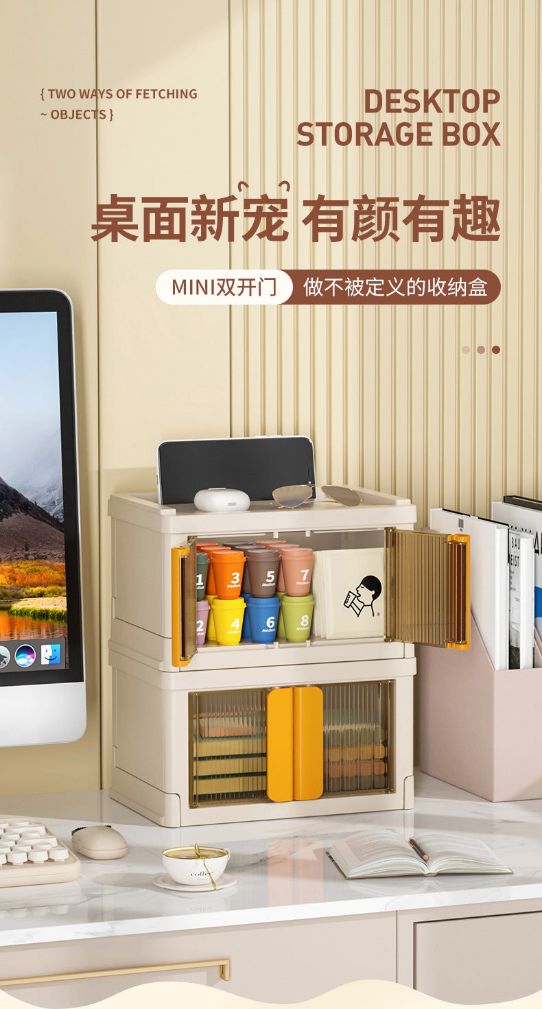 2 transparent Door Mini 1-Tier Stackable Storage Cabinet