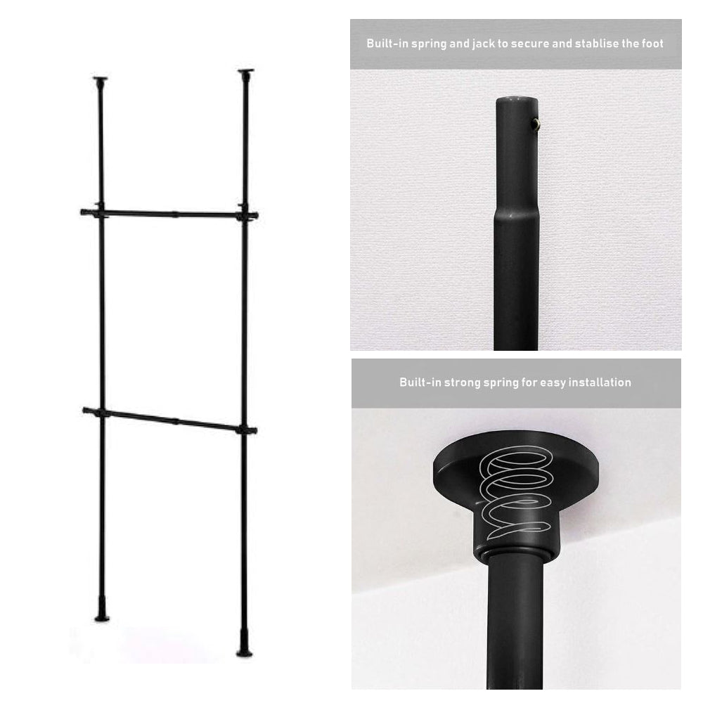 2 Tier Adjustable Clothes Hanger Rack (56-95 x 10 x 200 - 275cm) - Black