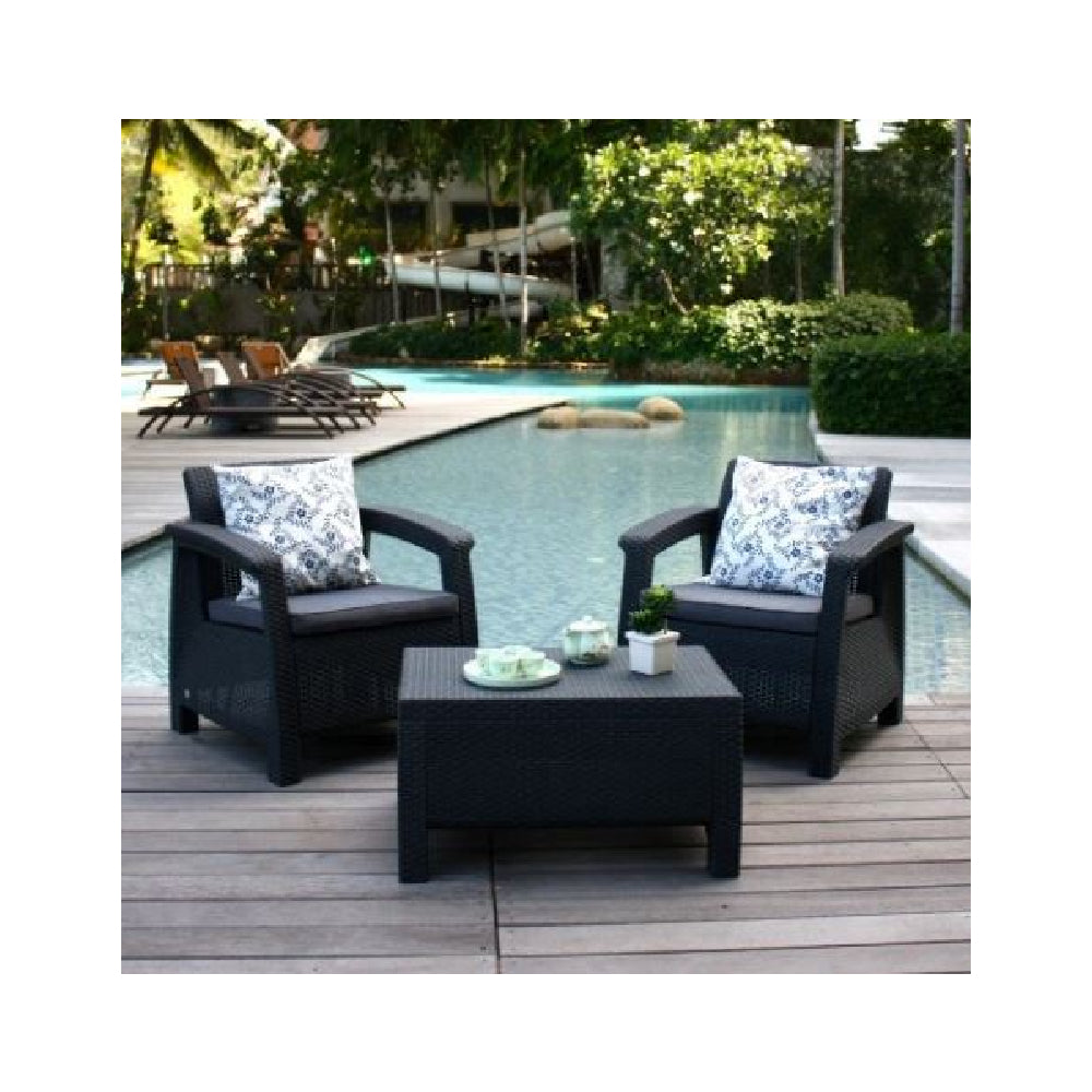 Keter Corfu Rattan Balcony Set in Dark Grey