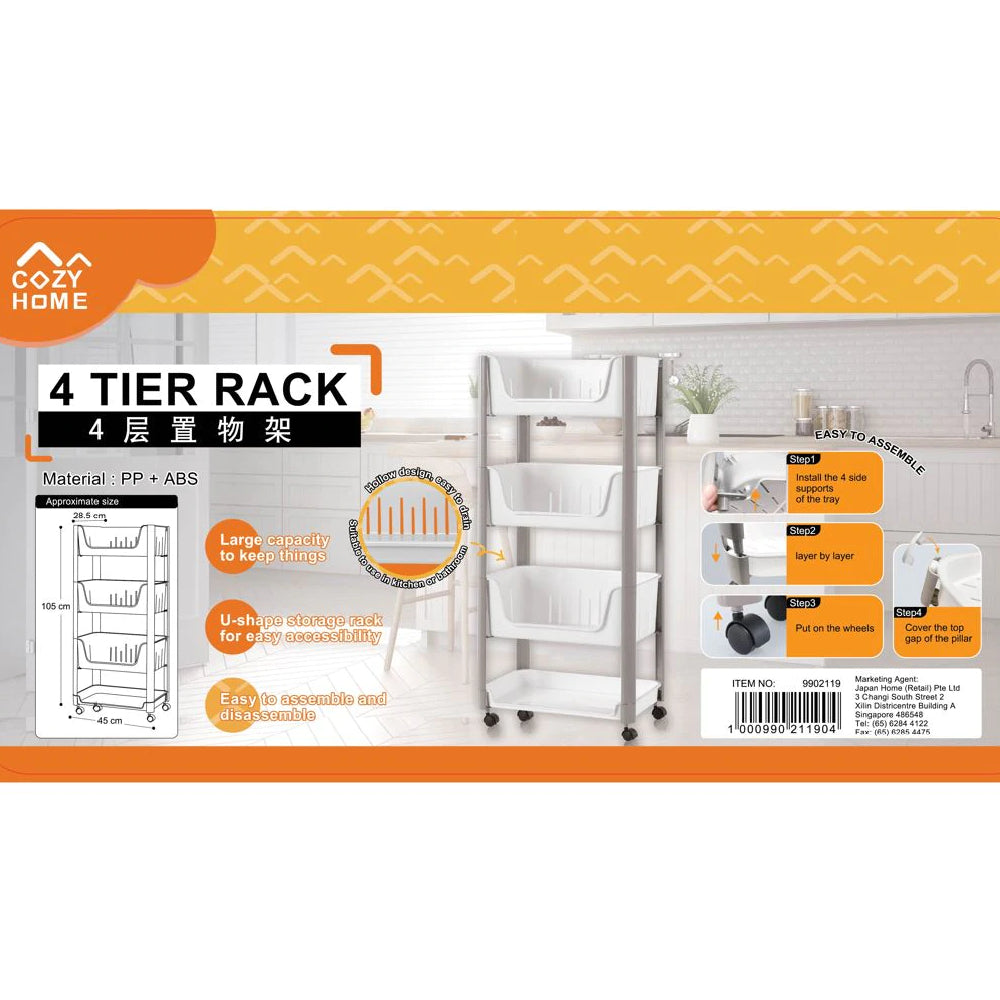 4 Layer Plastic Storage Rack Deep | 46.5 x 21.5 x 94cm - Japan