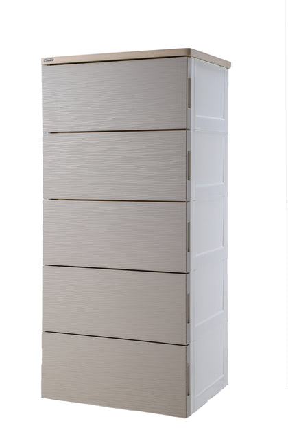 5 Tier Wooden Top Cabinet with textured drawers (60.5cm x 48cm x Height 128cm)