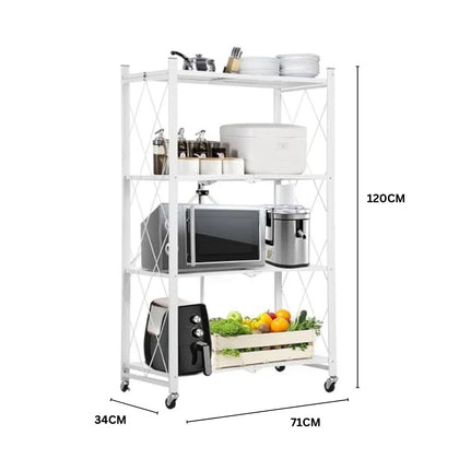Foldable Metal Rack 4-Tier Storage Shelf – 71 x 34 x 120cm | Space-Saving Organizer