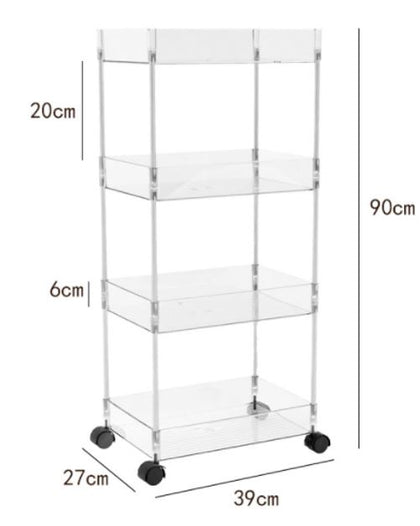 4 Layer Storage Rack w/ Wheels - Transparent