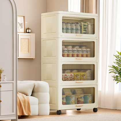 (Pre-order) 4-Tier Sliding Door Cabinet KD,55(L)x32(W)x122(H)cm