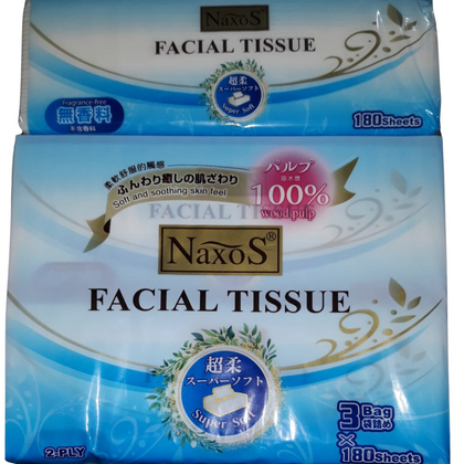 [Bundle of 2] NAXOS 2ply Soft Pack Facial Tissue | 180sheets x 3packs