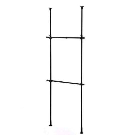 2 Tier Adjustable Clothes Hanger Rack (56-95 x 10 x 200 - 275cm) - Black