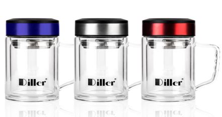 DILLER Double Glass w/Tea Infuser Handle 360ml (Assorted Colors will be delivered)