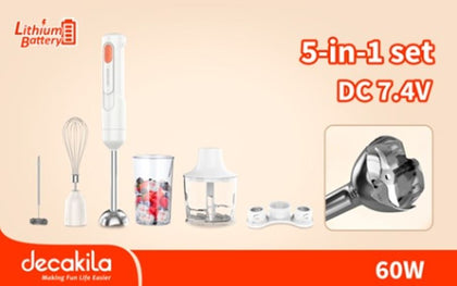 Decakila Cordless hand blender 60W 5-in-1 set - White