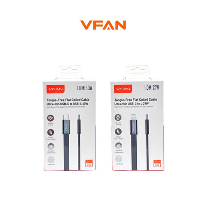 VFAN X32 Tangle-Free Flat Coiled Fast Charging Cable – Ultra-Thin USB-C Cable 1M (60W / 27W)