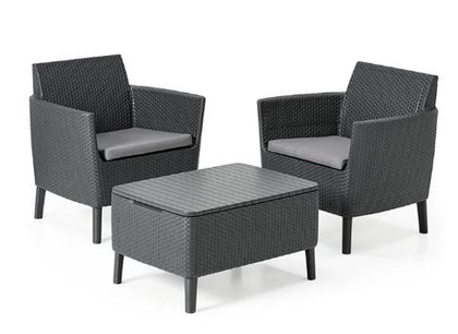 Salemo Scandinavian Balcony Sofa Set in Graphite (2 Armchairs + 1 Storage Table)