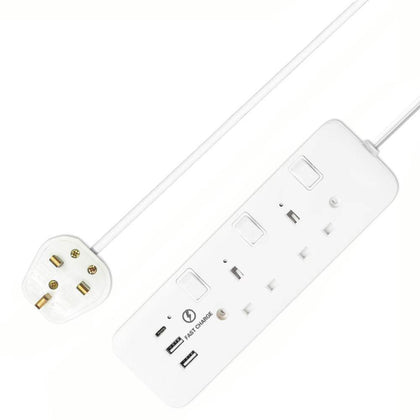 MORRIES 2WAY 2M Extention Cord (2USB + 1 TYPE C)