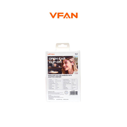 VFAN T17 Open-Ear Clip-On TWS Earbuds – Powerful Bass, InteliTouch, 35H Playtime | White