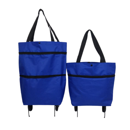 Blue Portable Shopping Bag with Wheels