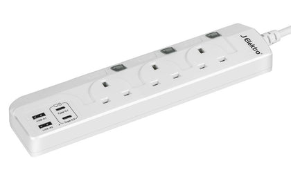 J ELEKTRO 3-WAY 2M SOCKET WITH 4 PORTS (TYPE-C & USB)