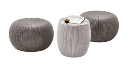 Keter Outdoor Cozy Pouf Ottoman Set Harvest Brown + White Table