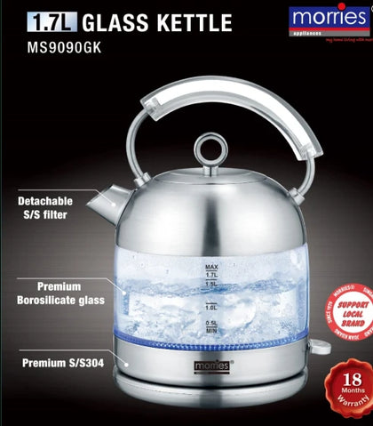 MORRIES 1.7L Cordless Glass Kettle #MS9090GK