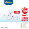 POWERPAC T-Shape 3 Way Socket With 2XUSB#PP288U