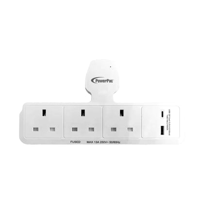 PowerPac 3 Way Socket with 1x USB-A+ 1x USB-C