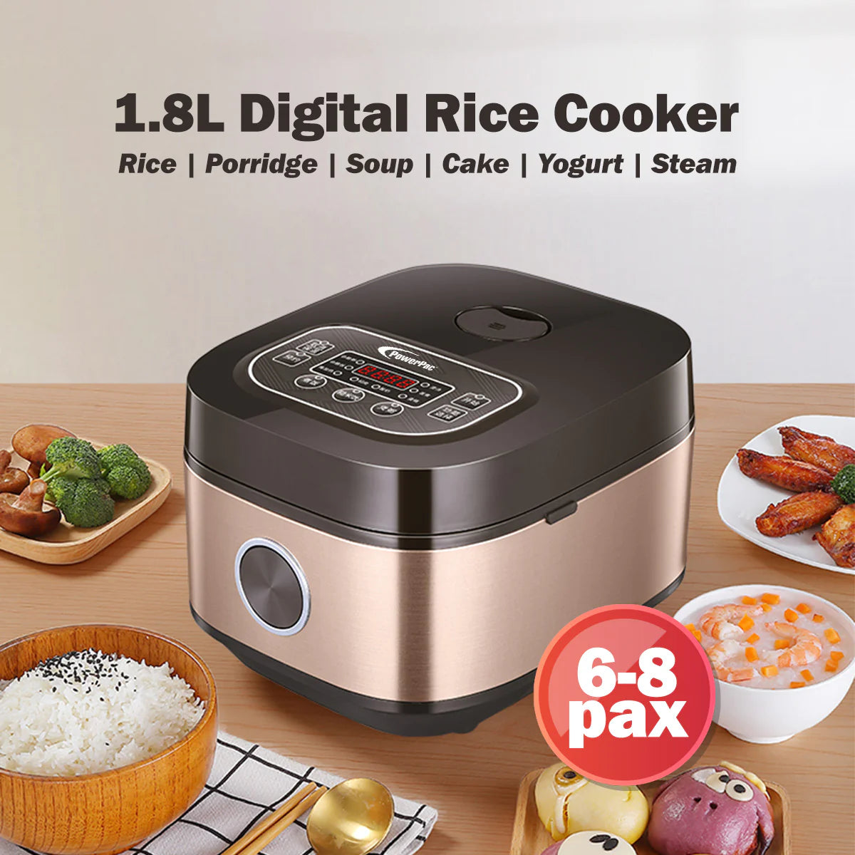 PowerPac Digital Rice Cooker 1.8L