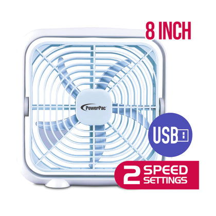 White PowerPac USB Box Fan 8inch