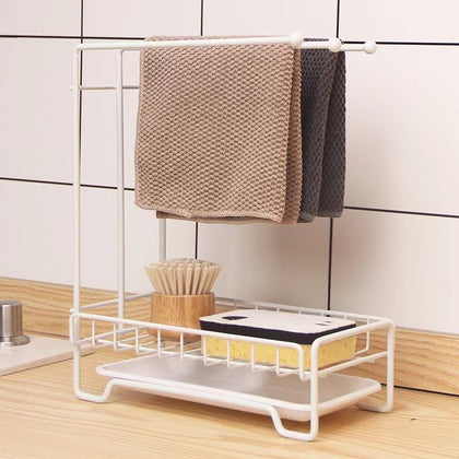 Kitchen Storage Rack - White with kitchen towel