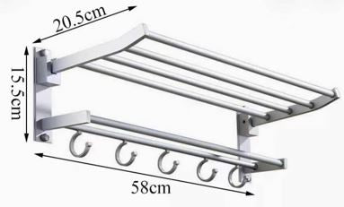 Bathroom Foldable Towel Rack w Hooks 58 x 20.5 x 15.5cm