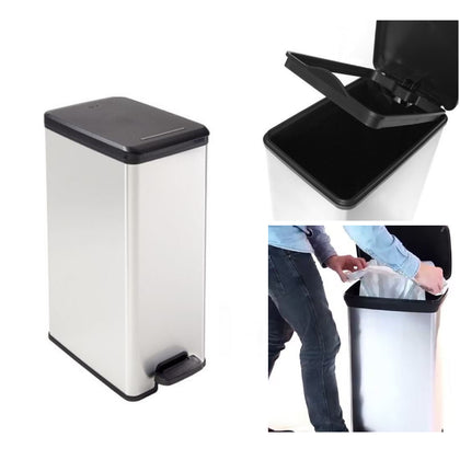 40L Deco Pedal Push Premium Slim Bin in Metallic - OOS