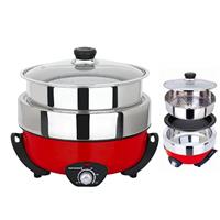 3 IN 1 DETACHABLE: STAINLESS STEEL POT, STAINLESS STEEL STEAMER, NON STICK GRILL PAN MULTI FUNCTION: STIR-FRY, BRAISING, STEAMING, HOTPOT