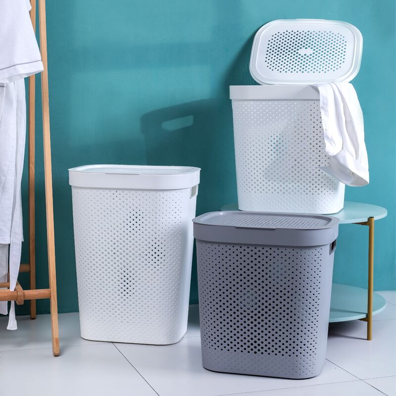 Durable Nordic Design Laundry Basket with Cover (43x34x45cm) - Grey ONLY