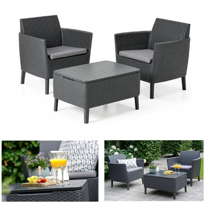 Salemo Scandinavian Balcony Sofa Set in Graphite (2 Armchairs + 1 Storage Table)
