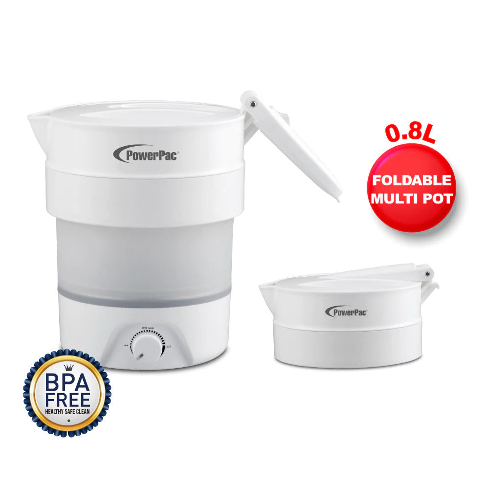 BPA free 0.8L White PowerPac foldable jug with lid with info