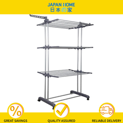 EZ Home Clothes Laundry Drying Rack 3-Tiers (Stainless Steel Hanging Rods, Collapsible Shelves and Base with Casters) - 6619383 (78x58x165cm)