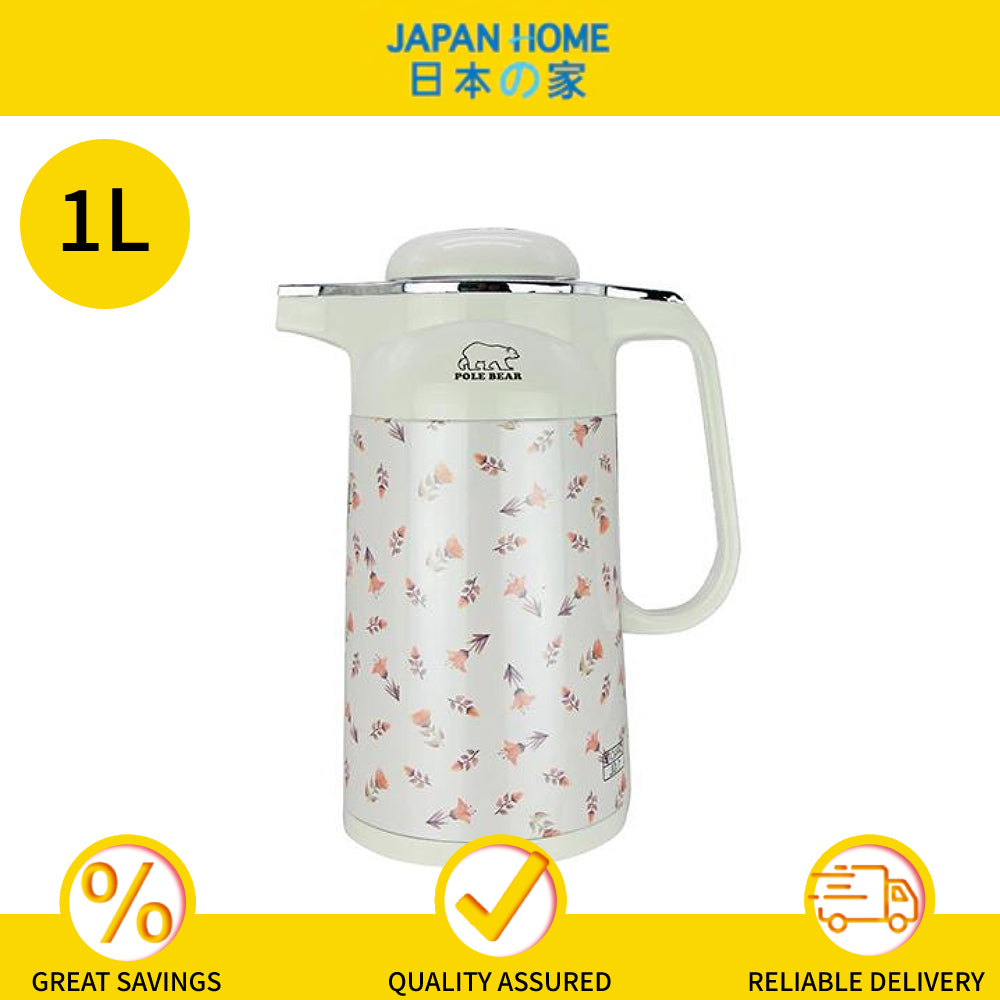 Polebear Handy Jug with Glass Layer (1L) Flower Design, Double Walled