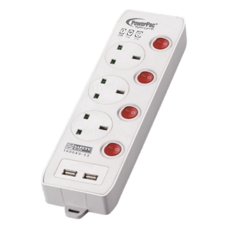 Power 3 Way Extension Cord 3M with Dual USB Power PP133U – JAPAN HOME ...