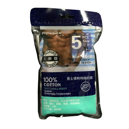 Men 5 pieces XL 100% Cotton Disposable briefs, Hygienic, convenient, comfortable fit